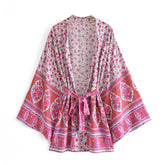 Boho Robe, Kimono Robe, Beach Cover up, Short Robe, Esme in Pink