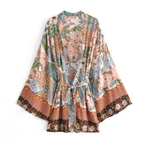 Boho Robe, Kimono Robe, Beach Cover up, Short Robe, Anna Flamingo in Brown