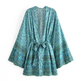 Boho Robe, Kimono Robe, Beach Cover up, Short Robe, Moon Light in Coffee and Blue Sea