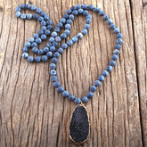 Boho Necklace, RH Precious Stone, Blue with Druzy