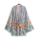 Boho Robe, Kimono Robe, Beach Cover up, Short Robe, Elliana Blue Peyton