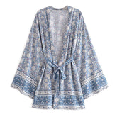 Boho Robe, Kimono Robe, Beach Cover up, Short Robe, Esme Wild Flower Blue Sky