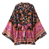 Boho Robe, Kimono Robe, Beach Cover up, Short Robe, Elliana in Black