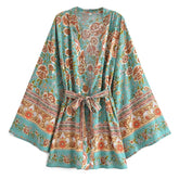 Boho Robe, Kimono Robe, Beach Cover up, Short Robe, Elliana Rosita in Green