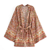 Boho Robe, Kimono Robe, Beach Cover up, Short Robe, Elliana Rosita in Brown
