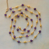 Boho Necklace, Amethysts Lariat Necklace