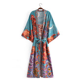 Boho Robe, Kimono Robe, Beach Cover up, Oceane Moon Light in Green