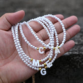 Boho Personalized Custom Necklace, Seed Bead Layered Choker, White Pearl Letter Name