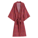 Boho Robe, Kimono Robe, Beach Cover up, Red Woolflower