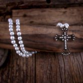 Boho Necklace, RH Precious Pearl, Cross