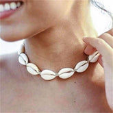 Boho Necklace, White Puka Shell, White Ocean