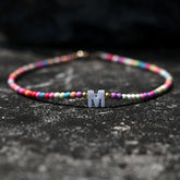 Boho Personalized Custom Necklace, Seed Bead Choker, Pearl Letter Name White