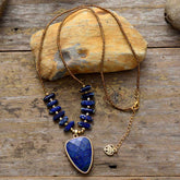 Boho Necklace, Heart Lapis Pendant Necklace