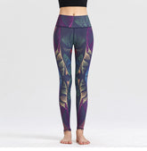Yoga Legging, Yoga Pants, Boho Legging, Tight with Pocket in Purple Peacock