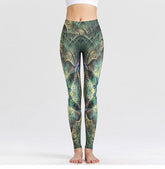 Yoga Legging, Yoga Pants, Boho Legging, Tight with Pocket in Green Peacock