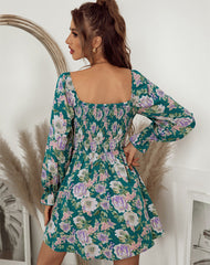 Boho Mini Dress Smock Dress,Stella Rose in Green