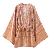 Boho Robe, Kimono Robe, Beach Cover up, Short Robe, Pink Verbena