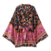 Boho Robe, Kimono Robe, Beach Cover up, Short Robe, Pink Palmata
