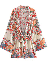 Boho Robe, Kimono Robe, Beach Cover up, Short Robe, Shelta White Floral