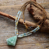 Boho Necklace, Bijou Amazonite Beaded Choker