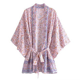 Boho Robe, Kimono Robe, Beach Cover up, Short Robe, Kamala in Yellow and Purple