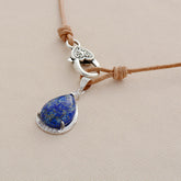 Boho Necklace,Lapis Lazuli Pendant Leather