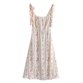 Boho Midi Dress, Strappy Sundress, White Vintage Rose