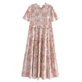Boho Midi Dress, Smock Sundress, Freedom Scilla Blue and Pink
