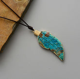 Boho Necklace, Blue Agate Leaf Pendant