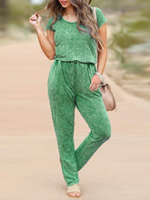 Short-sleeved Tie Waist Slimming Casual Jumpsuit