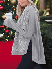 Side Split Color Block Plush Tops