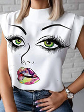 Simple Stand-up Collar Lip Print Blouse