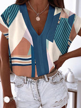 Simple V-Neck Short Sleeve Print Blouses