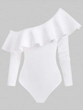 Skew Collar Flounce Snap Crotch Long Sleeve Bodysuit