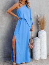 Slant Collar Off The Shoulder Side Slit Dress