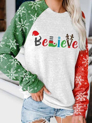 Snowflake Sleeve Christmas Print Tops