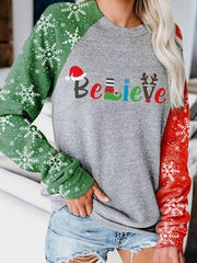 Snowflake Sleeve Christmas Print Tops
