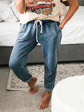 Solid Color Drawstring Casual Jeans