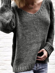 Solid Color V-neck Knitted Tops