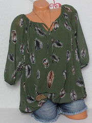 Vintage Print Loose Round Neck Tops