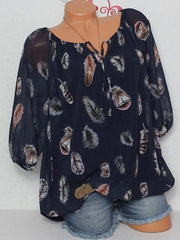 Vintage Print Loose Round Neck Tops