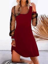 Women's Dresses Solid Mesh Stitching Long Sleeve Dress