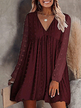 Women's Dresses Solid V-Neck Chiffon Long Sleeve Dress