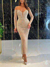 Women's Dresses Sparkling One-Shoulder Long Sleeve Slim Fit Dress