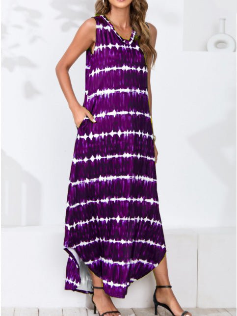 Women's Dresses Tie-Dye Print V-Neck Irregular Sleeveless Dress