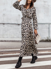 Women's Dresses V Neck Strap Leopard Printed Midi Dress