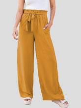 Women's Pants Loose Solid High Waist Belted Wide Leg Flared Pants