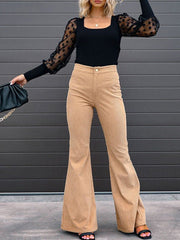 Women's Pants Solid Color Mid Waist Slim Micro Flare Pants