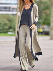 Women's Sets Casual Contrast Color Sleeveless Vest Long Sleeve Cardigan Trousers Three Piece Set