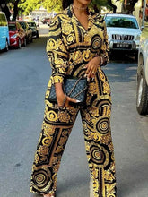 Women's Sets Printed Long Sleeve Shirt & Wide Leg Pants Two Piece Set